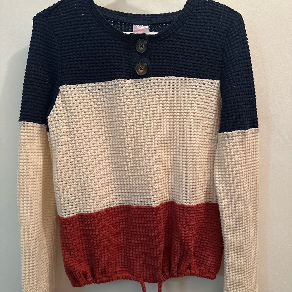 No Boundaries Juniors Waffle Knit Tie Front Henley Top